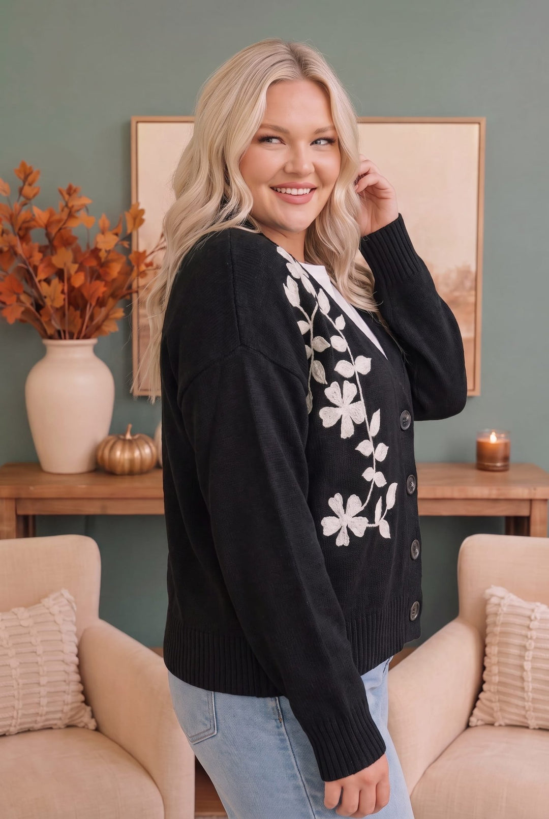 Off the Vine Black Floral Embroidered Cardigan - Nikki &amp; Co. Boutique