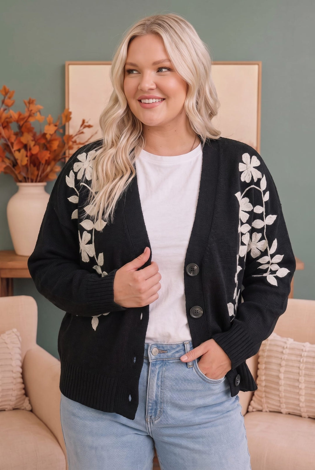 Off the Vine Black Floral Embroidered Cardigan - Nikki &amp; Co. Boutique