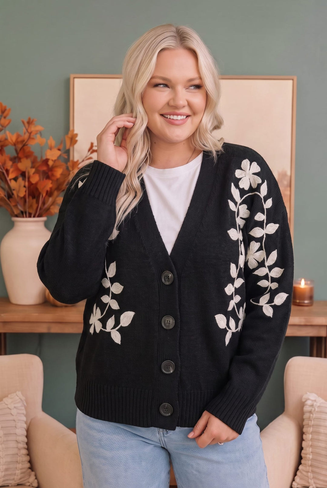 Off the Vine Black Floral Embroidered Cardigan - Nikki &amp; Co. Boutique