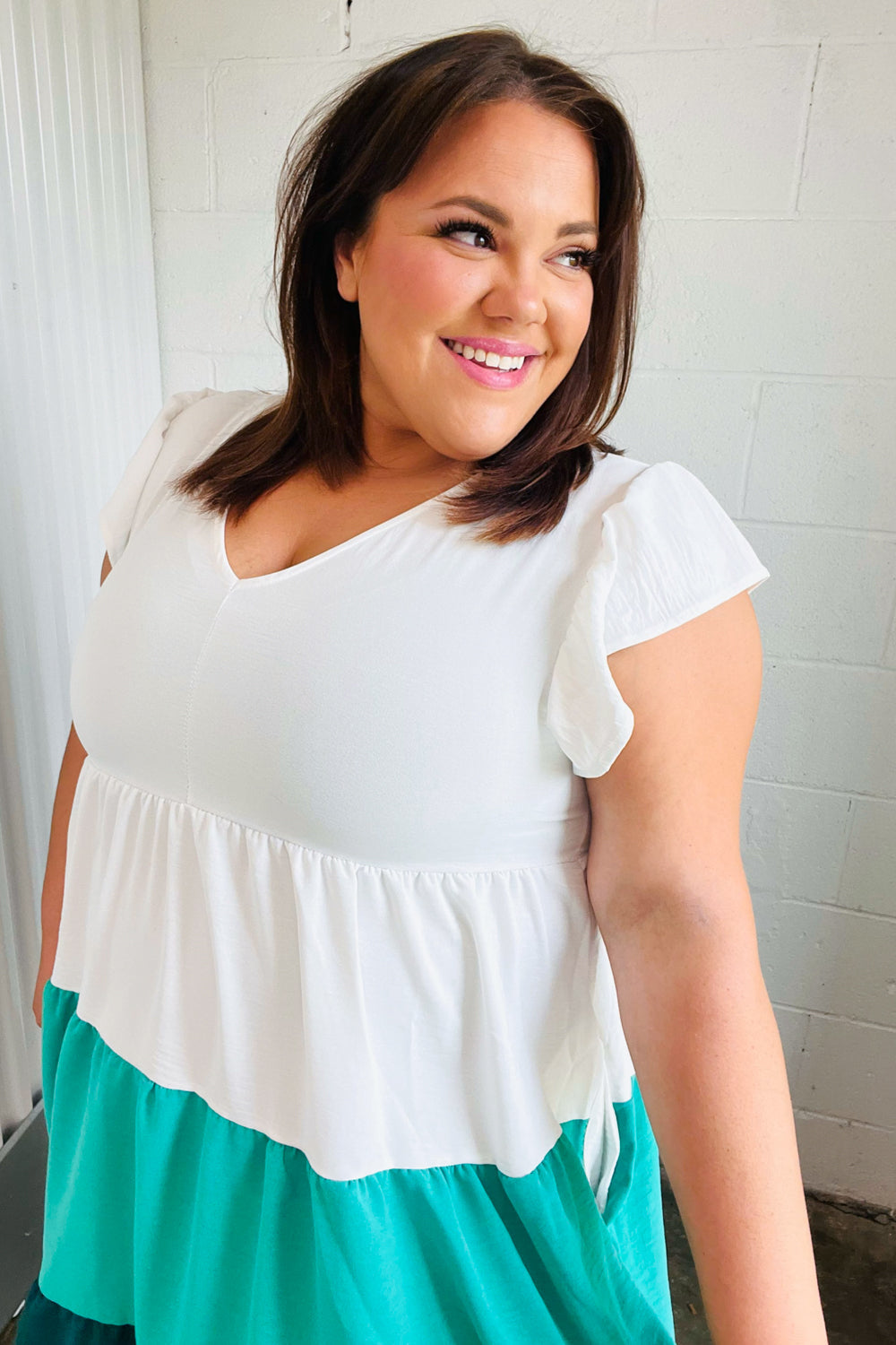 Seafoam &amp; Emerald Tiered Frill Sleeve Midi Dress | Nikki &amp; Co. Boutique