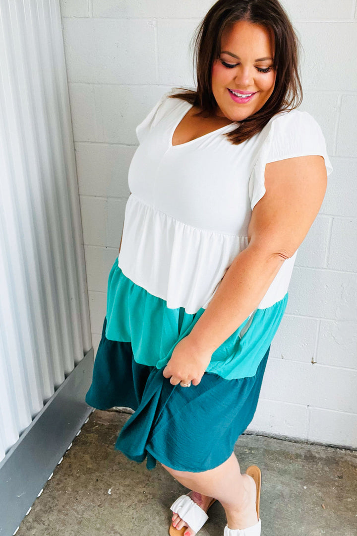 Seafoam &amp; Emerald Tiered Frill Sleeve Midi Dress | Nikki &amp; Co. Boutique