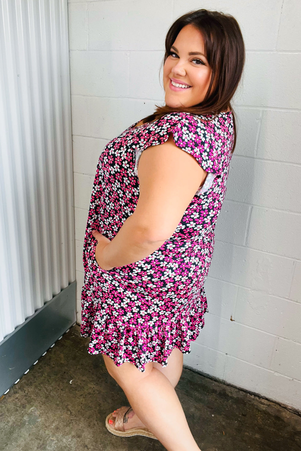 Black Multicolor Floral Babydoll Flutter Sleeve Midi Dress | Nikki &amp; Co. Boutique