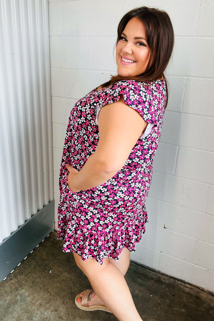 Black Multicolor Floral Babydoll Flutter Sleeve Midi Dress | Nikki &amp; Co. Boutique
