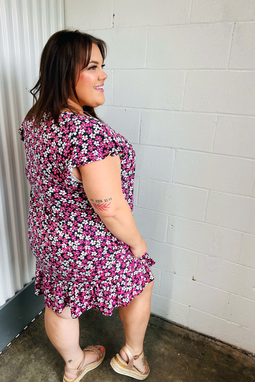 Black Multicolor Floral Babydoll Flutter Sleeve Midi Dress | Nikki &amp; Co. Boutique