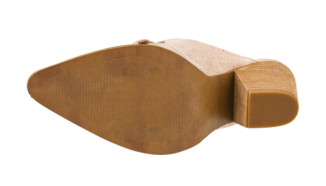 Close-up of a brown shoe sole on a white background