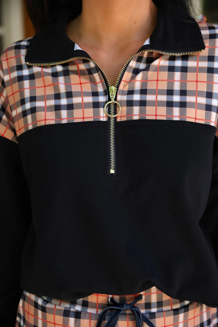 Mia Nora Plaid Color-Block Quarter-Zip Pullover (NP) - Nikki &amp; Co. Boutique