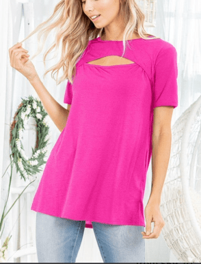 Heimish - (NP) Short Sleeve, long length peekaboo top - Nikki and Co Boutique