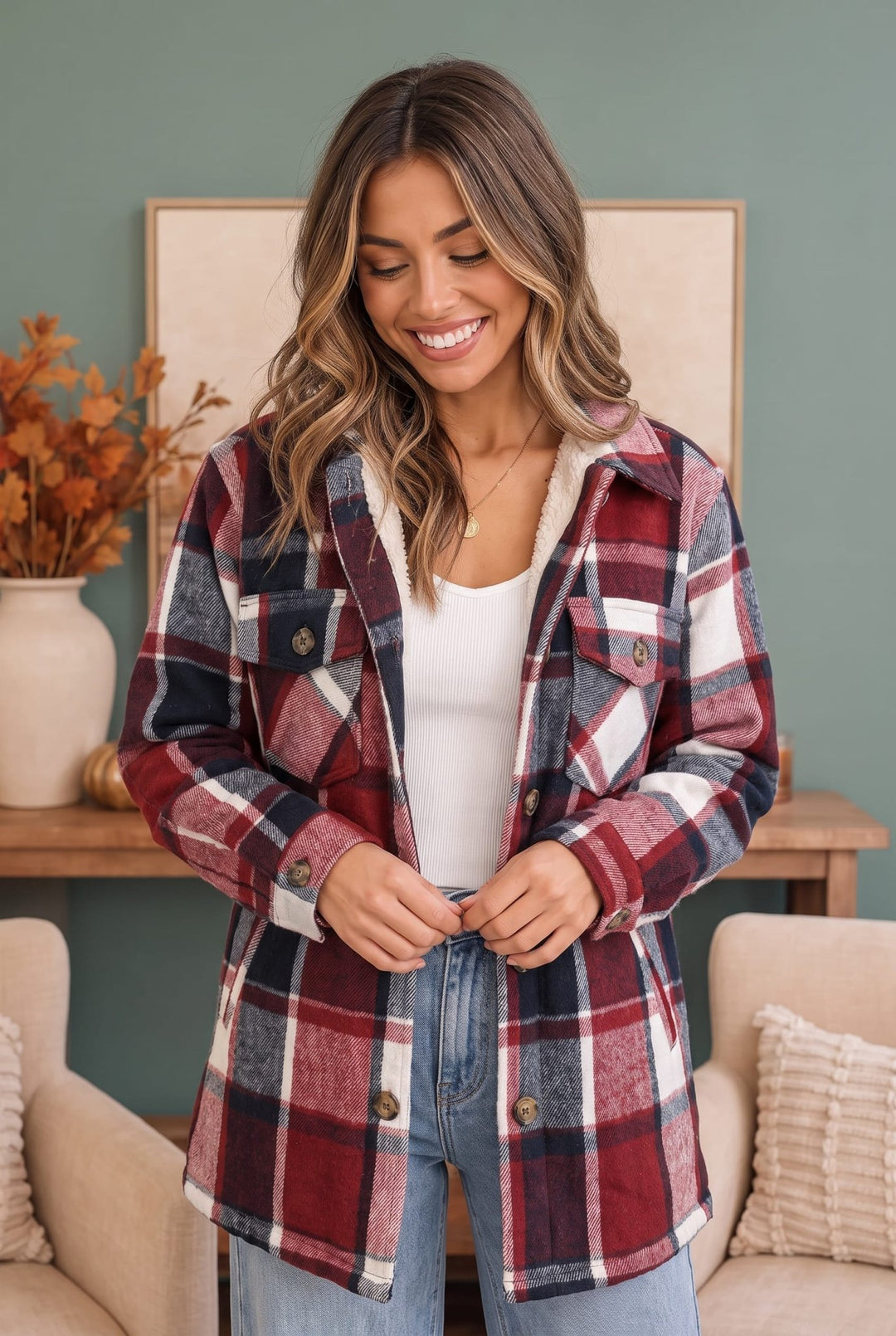 Cozy Cabin Vibes Sherpa Lined Flannel Shacket - Nikki &amp; Co. Boutique