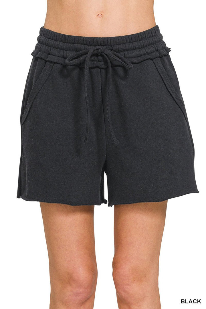 Fleece Raw Hem Shorts with Draw String (NP) | Nikki &amp; Co. Boutique