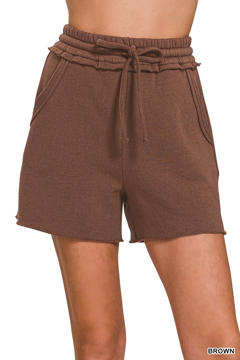 Fleece Raw Hem Shorts with Draw String (NP) | Nikki &amp; Co. Boutique