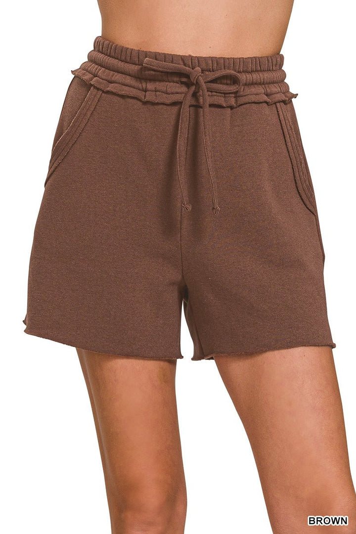 Fleece Raw Hem Shorts with Draw String (NP) | Nikki &amp; Co. Boutique