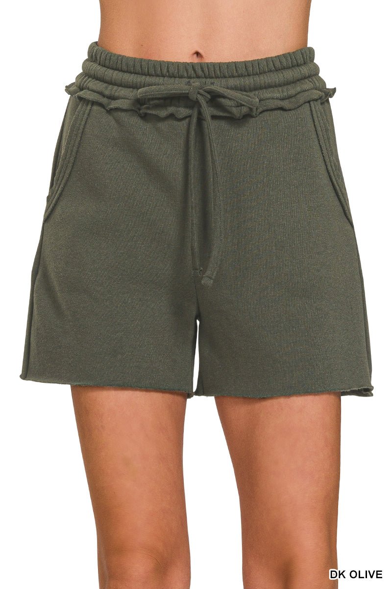 Fleece Raw Hem Shorts with Draw String (NP) | Nikki &amp; Co. Boutique