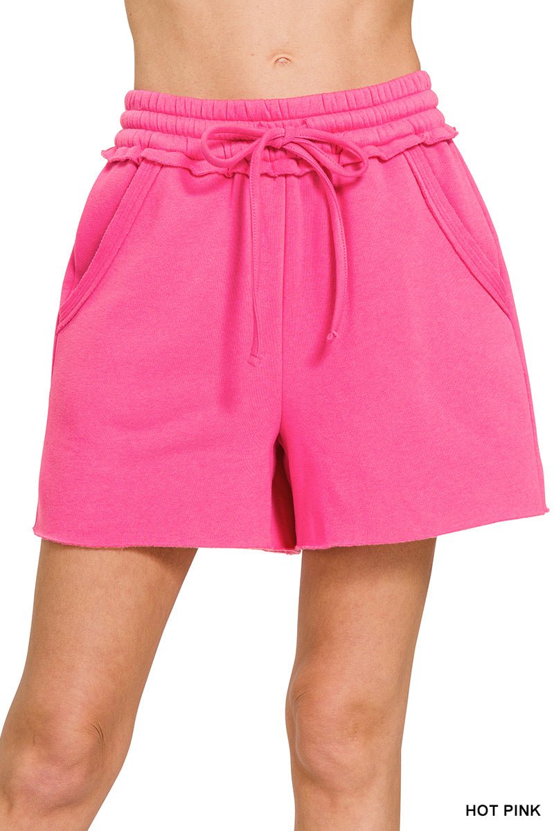 Fleece Raw Hem Shorts with Draw String (NP) | Nikki &amp; Co. Boutique