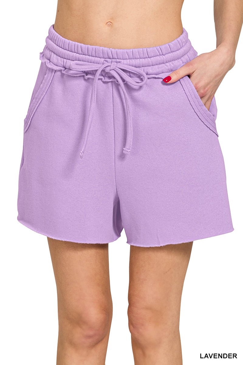 Fleece Raw Hem Shorts with Draw String (NP) | Nikki & Co. Boutique