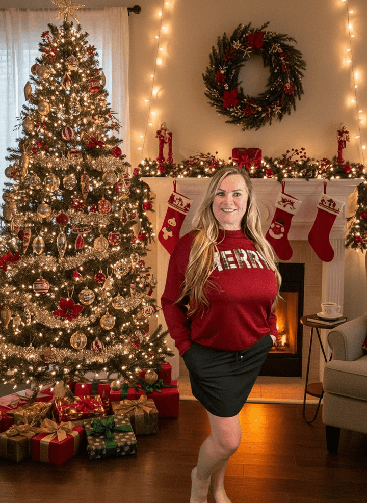Merry Plaid Patch Luxe Pullover (NP) - Nikki &amp; Co. Boutique