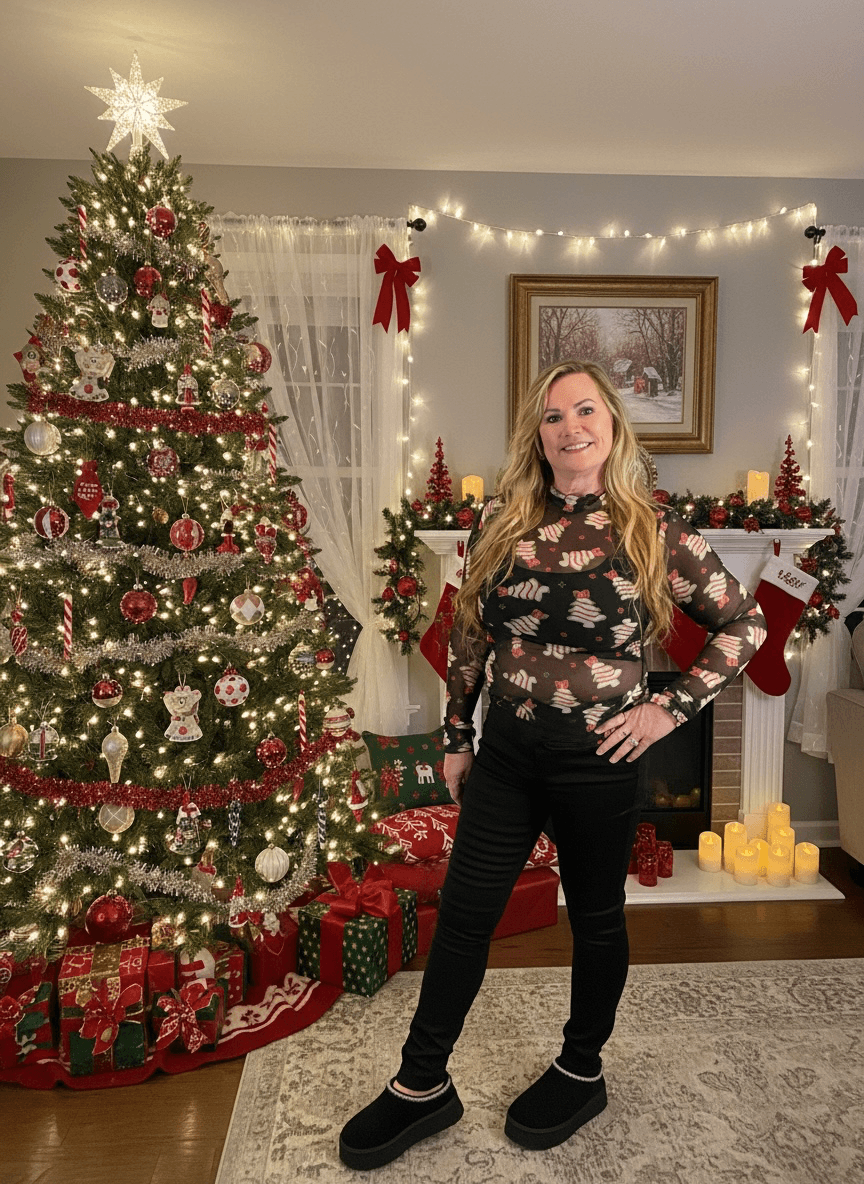Mesh Bow Christmas Treats Top (NP) - Nikki &amp; Co. Boutique