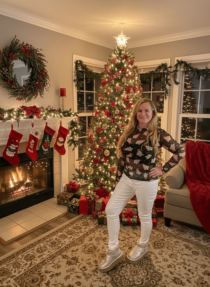 Mesh Bow Christmas Treats Top (NP) - Nikki &amp; Co. Boutique