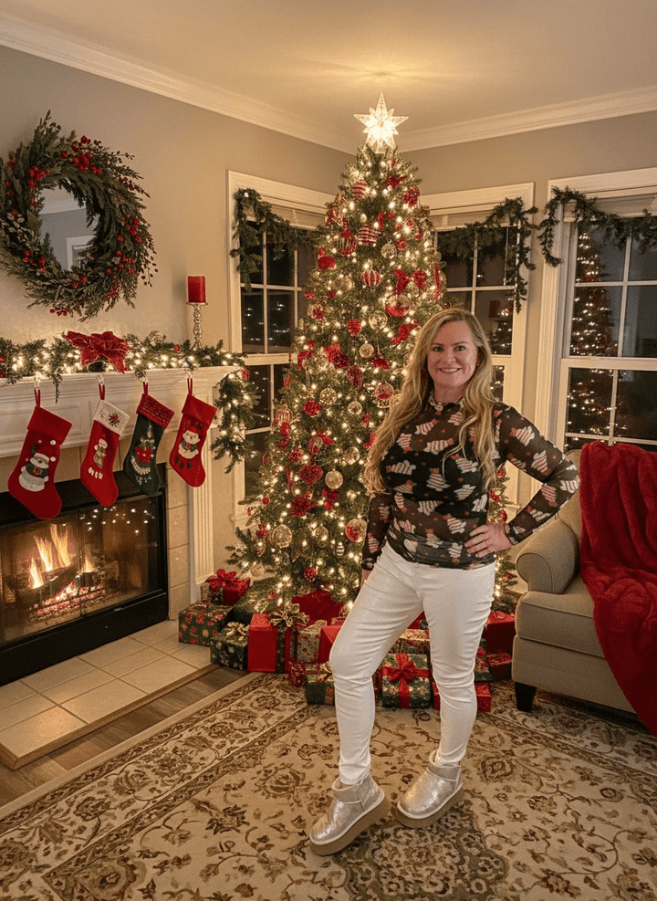 Mesh Bow Christmas Treats Top (NP) - Nikki &amp; Co. Boutique