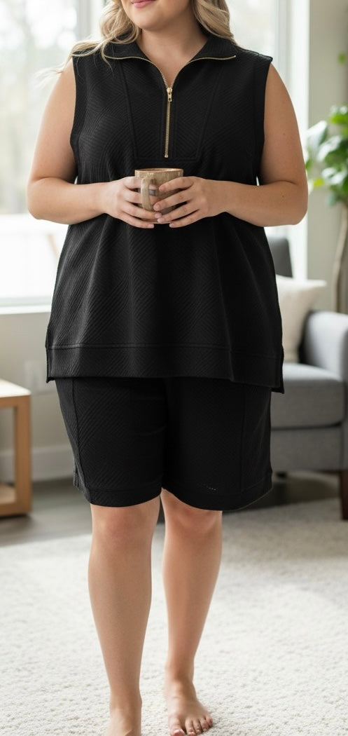 Lightweight Jacquard Shorts, Front Tie (NP) - Plus,  3 Colors (Buy the top & shorts and save)