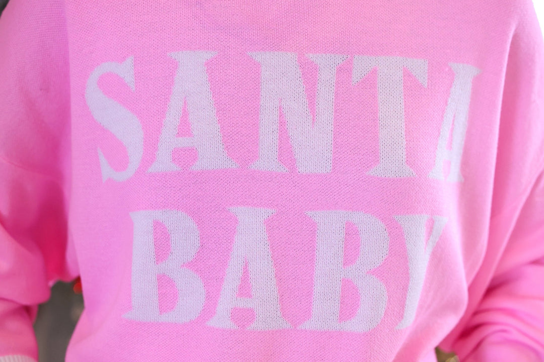 Pink Santa Baby Jacquard Knit Sweater - Pink (Pre-order) - Nikki &amp; Co. Boutique