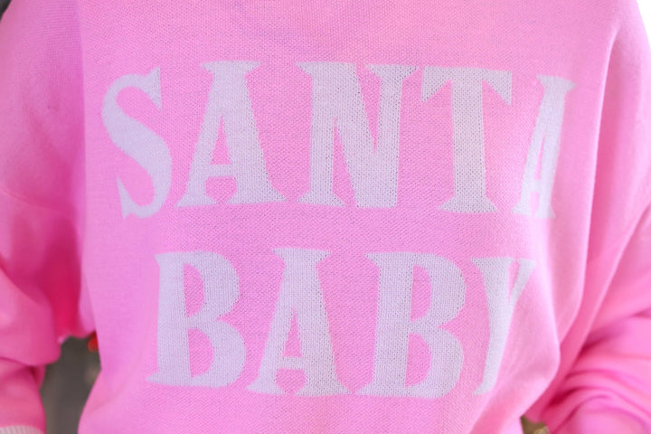 Pink Santa Baby Jacquard Knit Sweater - Pink (Pre-order) - Nikki &amp; Co. Boutique