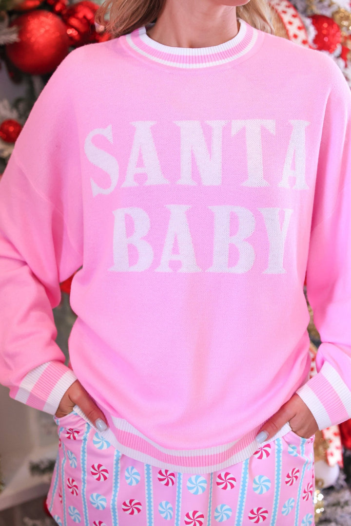 Pink Santa Baby Jacquard Knit Sweater - Pink (Pre-order) - Nikki &amp; Co. Boutique