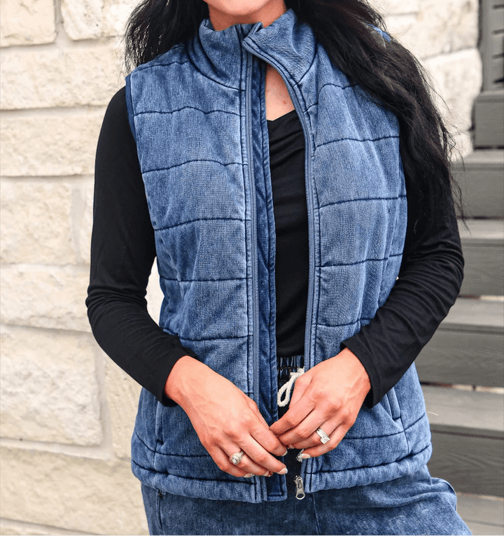 Jess Lea Refined Denim-Look Quilted Puffer Vest (NP) - Nikki &amp; Co. Boutique