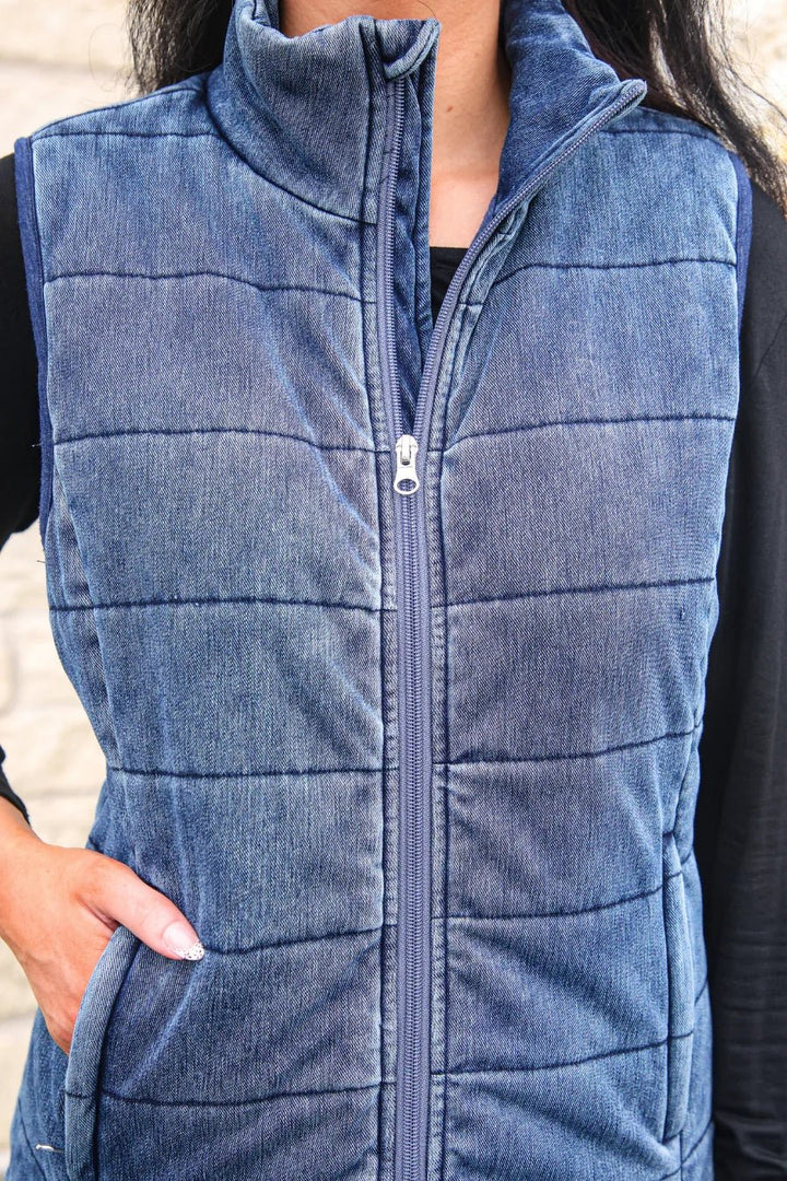 Jess Lea Refined Denim-Look Quilted Puffer Vest (NP) - Nikki &amp; Co. Boutique