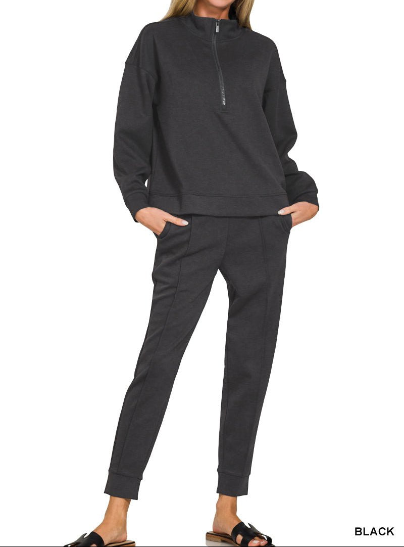 Zenana Scuba Half-zip Pullover Jogger Set (NP) - Nikki &amp; Co. Boutique