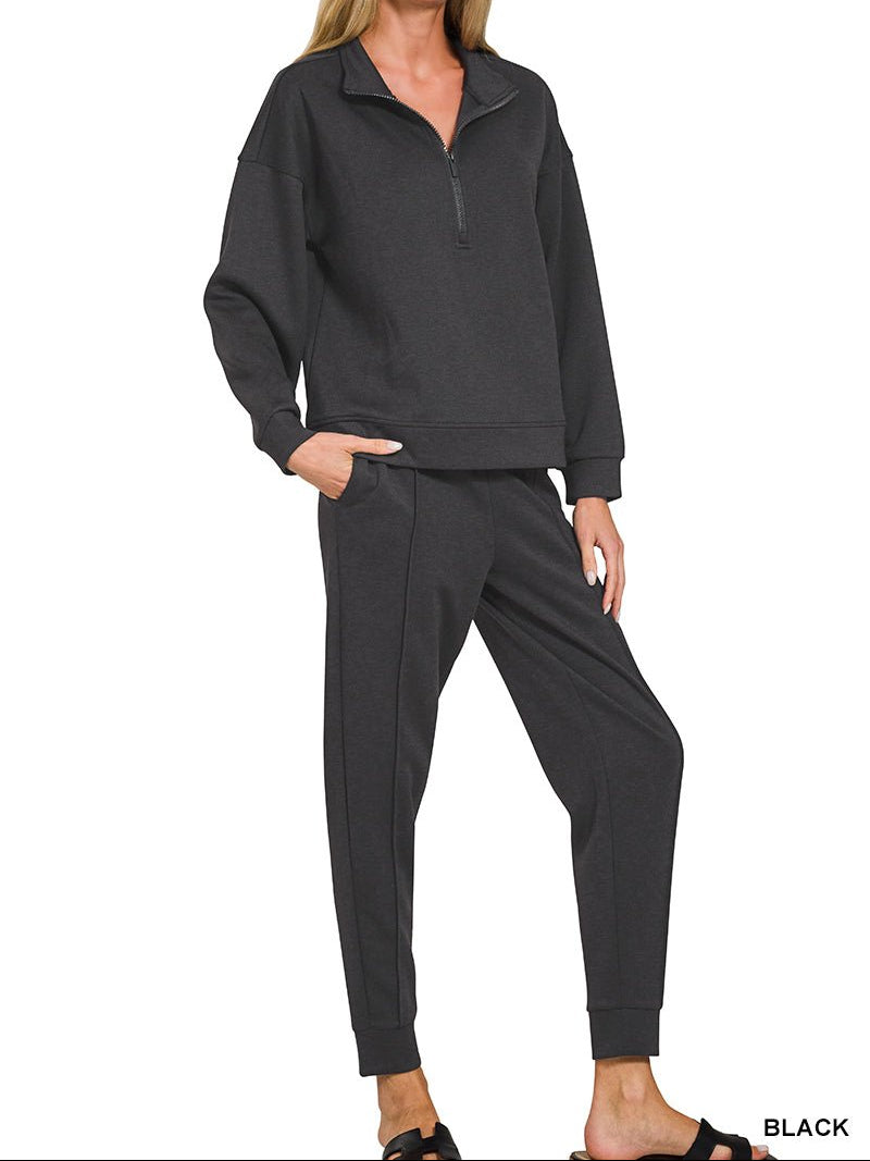 Zenana Scuba Half-zip Pullover Jogger Set (NP) - Nikki &amp; Co. Boutique