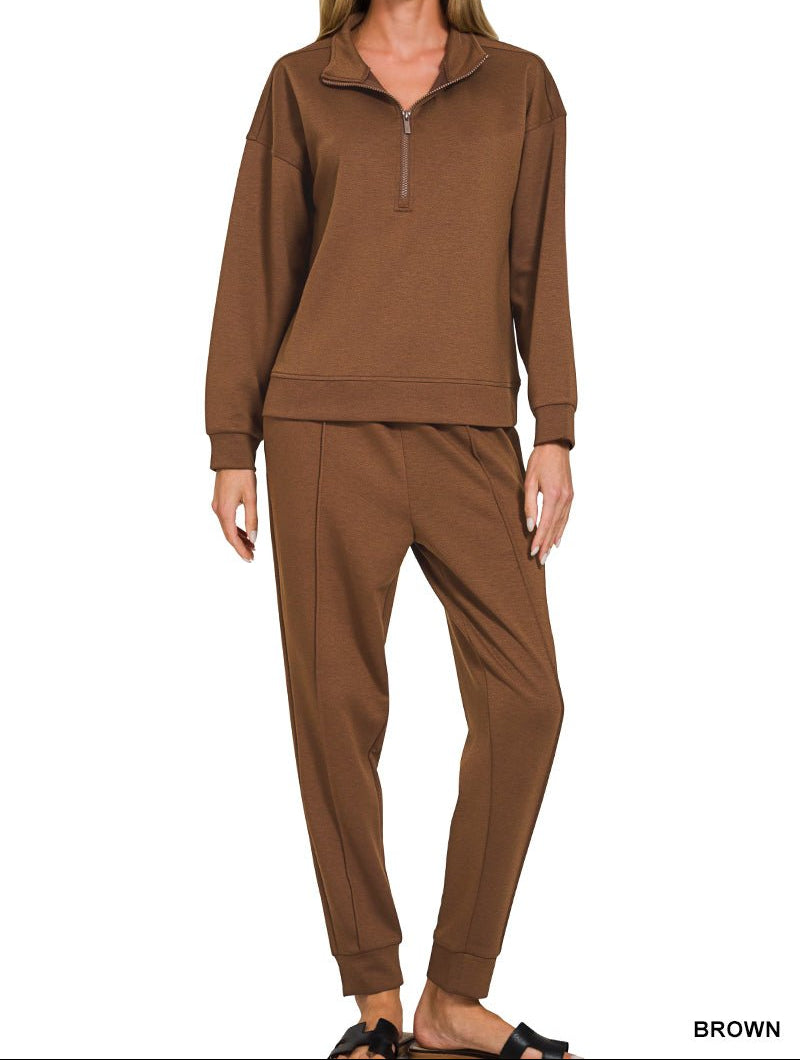 Zenana Scuba Half-zip Pullover Jogger Set (NP) - Nikki &amp; Co. Boutique