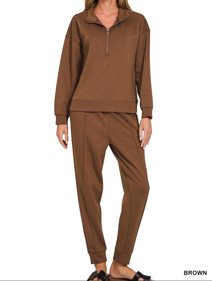 Zenana Scuba Half-zip Pullover Jogger Set (NP) - Nikki &amp; Co. Boutique