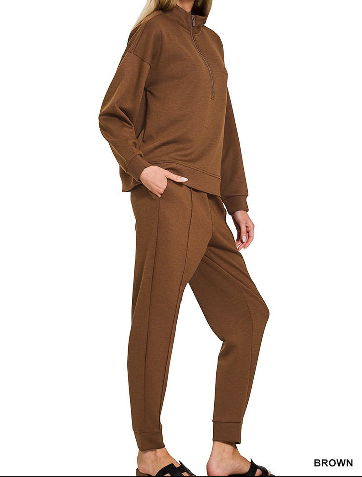 Zenana Scuba Half-zip Pullover Jogger Set (NP) - Nikki &amp; Co. Boutique