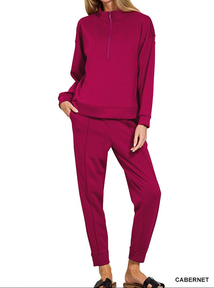 Zenana Scuba Half-zip Pullover Jogger Set (NP) - Nikki &amp; Co. Boutique