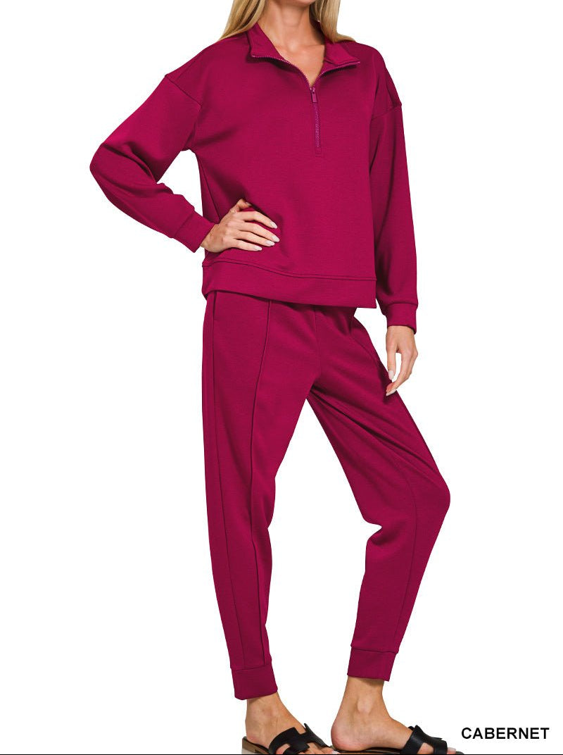 Zenana Scuba Half-zip Pullover Jogger Set (NP) - Nikki &amp; Co. Boutique