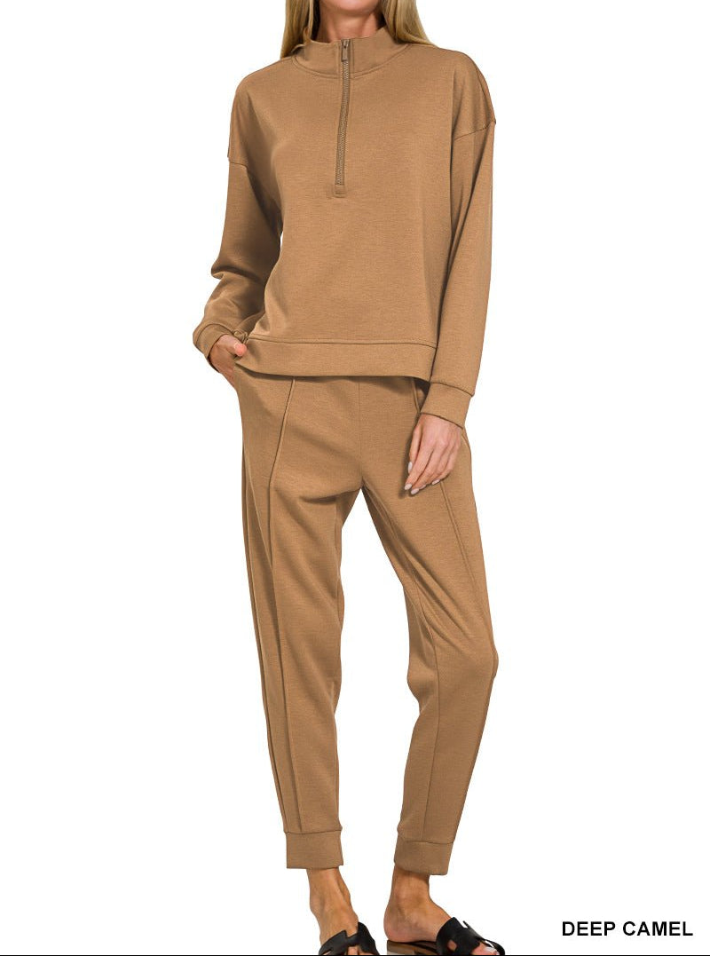 Zenana Scuba Half-zip Pullover Jogger Set (NP) - Nikki &amp; Co. Boutique