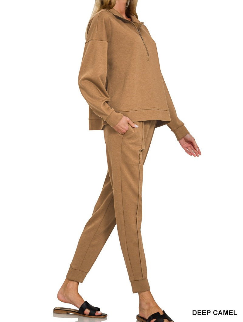 Zenana Scuba Half-zip Pullover Jogger Set (NP) - Nikki &amp; Co. Boutique