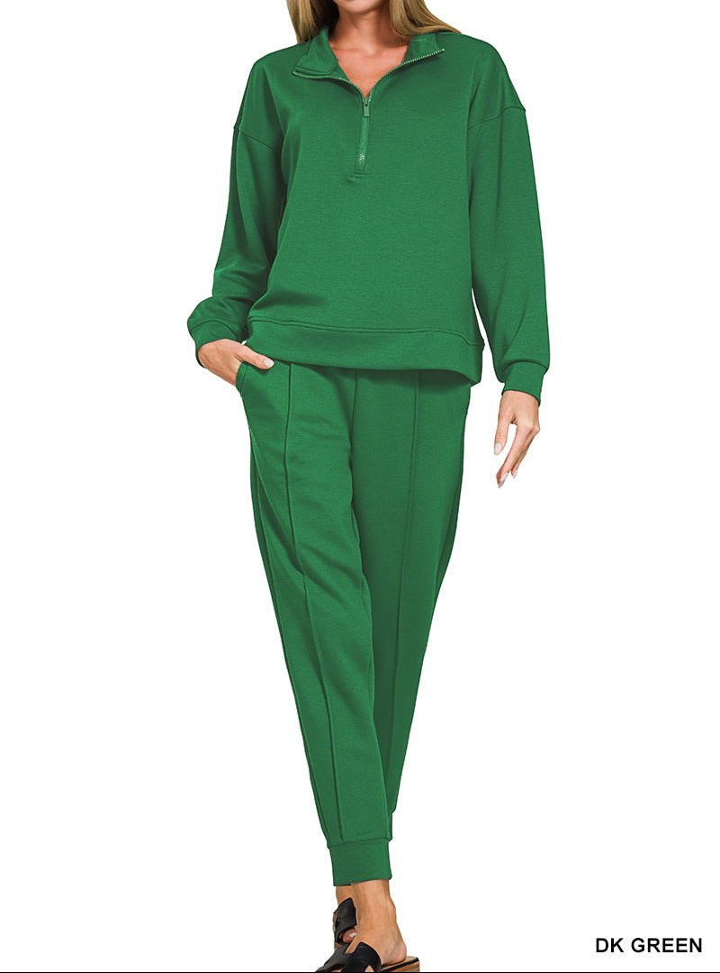 Zenana Scuba Half-zip Pullover Jogger Set (NP) - Nikki &amp; Co. Boutique
