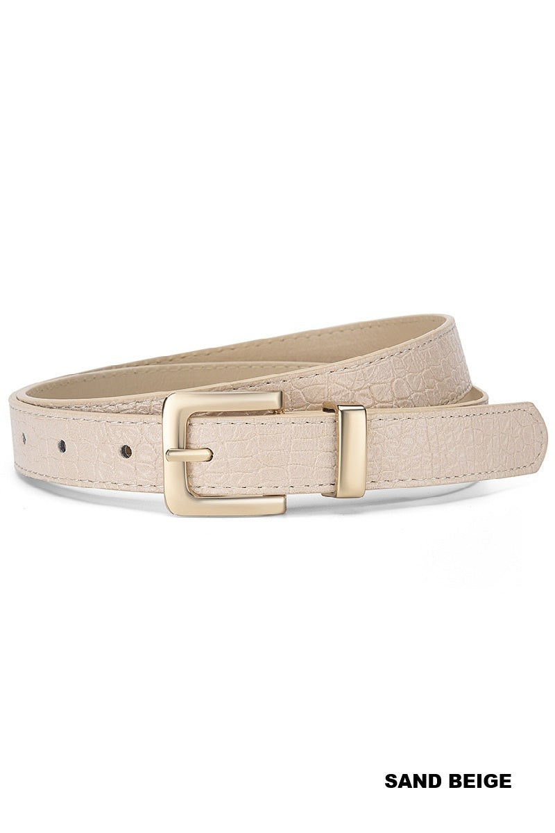 Beige belt with a gold buckle on a white background