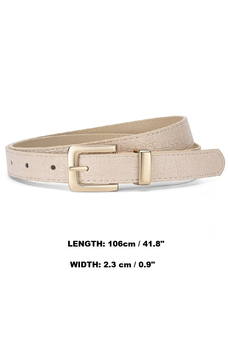 Beige belt with gold buckle on a white background