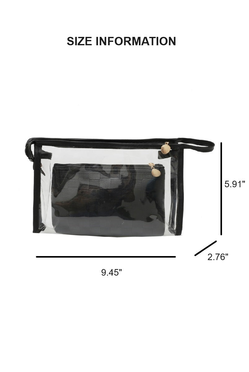 Clear large make up bag with color outline and smaller matching colored second bag