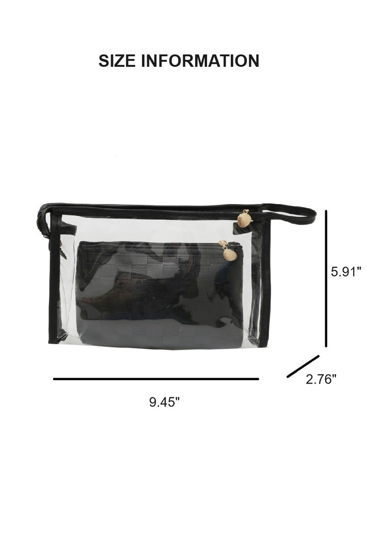 Clear large make up bag with color outline and smaller matching colored second bag