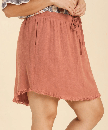 Linen Blend High Waist, Fringe Hem Skirt with Pockets (NP) - Plus, 2 Colors - Nikki & Co. Boutique