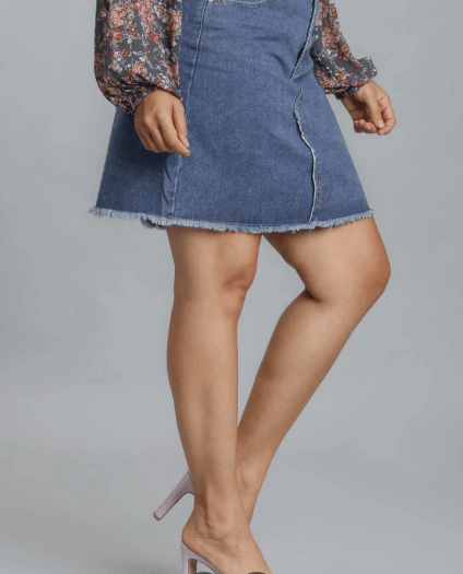 5 Pocket Non-Stretch Denim Skirt with Raw Hem (NP) - Plus   2 colors | Nikki &amp; Co. Boutique