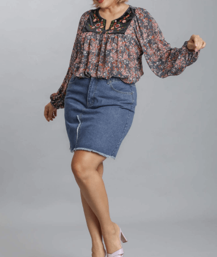 5 Pocket Non-Stretch Denim Skirt with Raw Hem (NP) - Plus   2 colors | Nikki &amp; Co. Boutique