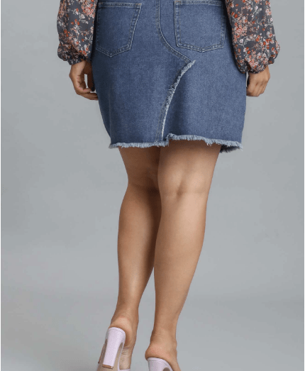 5 Pocket Non-Stretch Denim Skirt with Raw Hem (NP) - Plus   2 colors | Nikki &amp; Co. Boutique