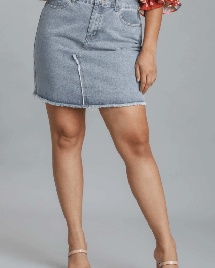 5 Pocket Non-Stretch Denim Skirt with Raw Hem (NP) - Plus   2 colors | Nikki &amp; Co. Boutique