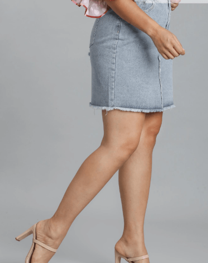 5 Pocket Non-Stretch Denim Skirt with Raw Hem (NP) - Plus   2 colors | Nikki &amp; Co. Boutique