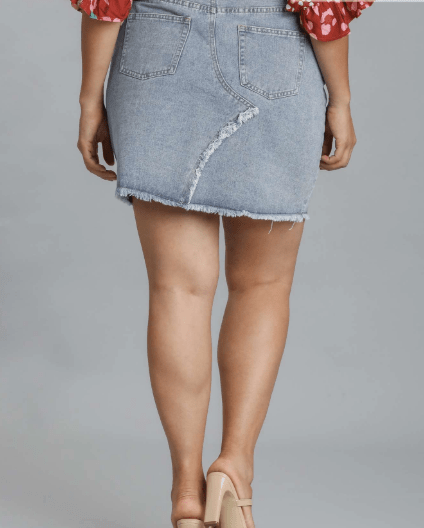 5 Pocket Non-Stretch Denim Skirt with Raw Hem (NP) - Plus   2 colors | Nikki &amp; Co. Boutique