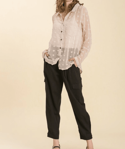 Sheer Collar Button Down Swiss Dot Top (NP) - 2 Colors | Nikki &amp; Co. Boutique